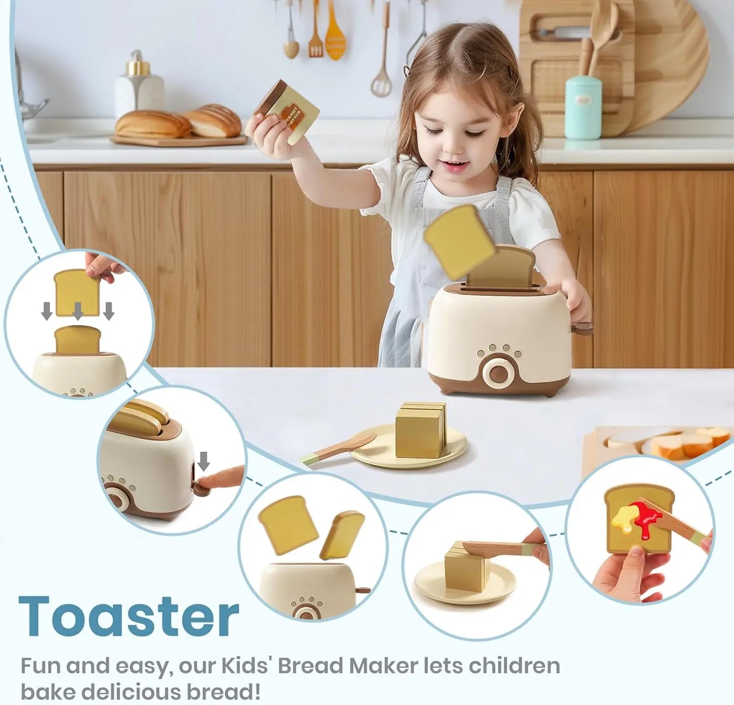 Rolife Robud Wooden Toy Kitchen Set With Toaster Mixer Blender