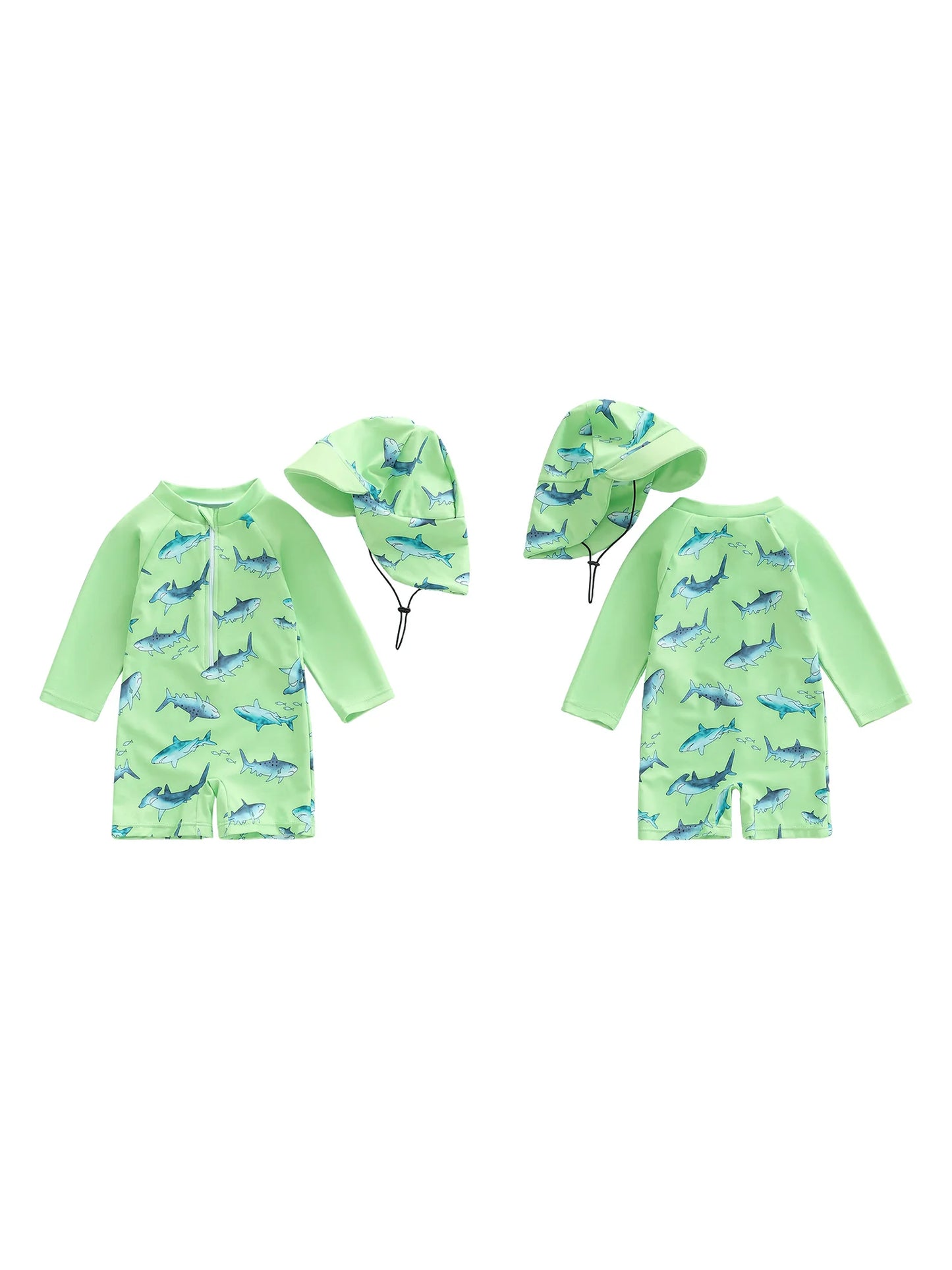 Meihuida Baby Rash Guard Swimsuit With Shark Print Zipper Cap