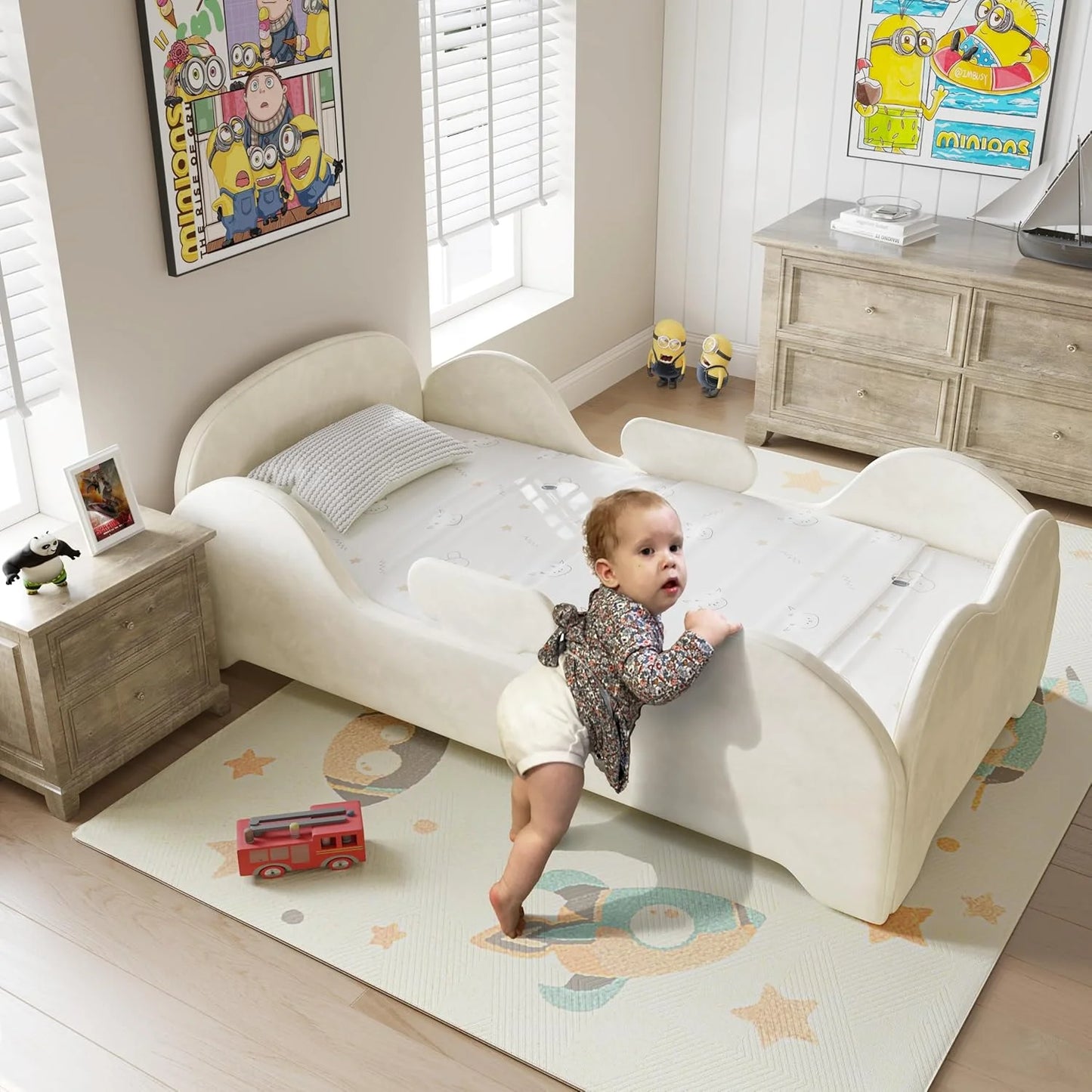 Toddler Floor Bed With Safety Guardrails Low-Height Design