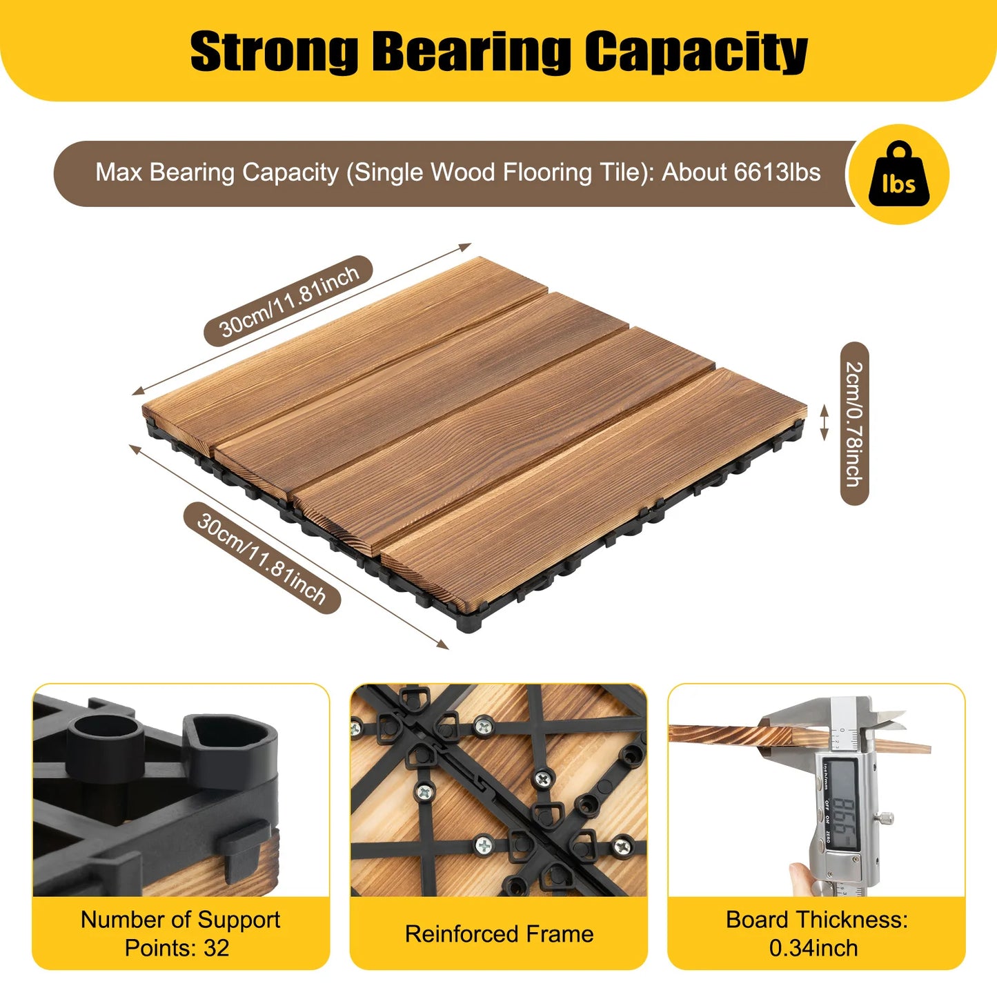 Weatherproof Interlocking Deck Tiles Carbonized Wood For Outdoor Patio