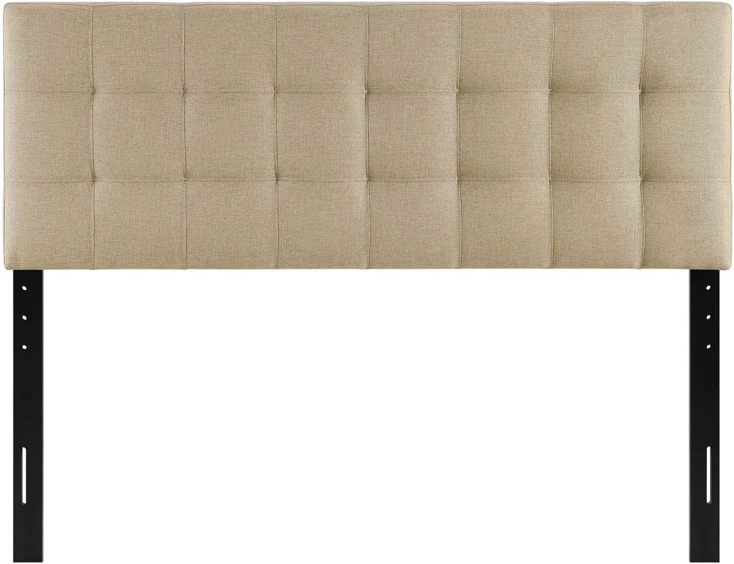 Linen Fabric Upholstered Full Headboard in Beige - Tufted Design for Bedroom Decor