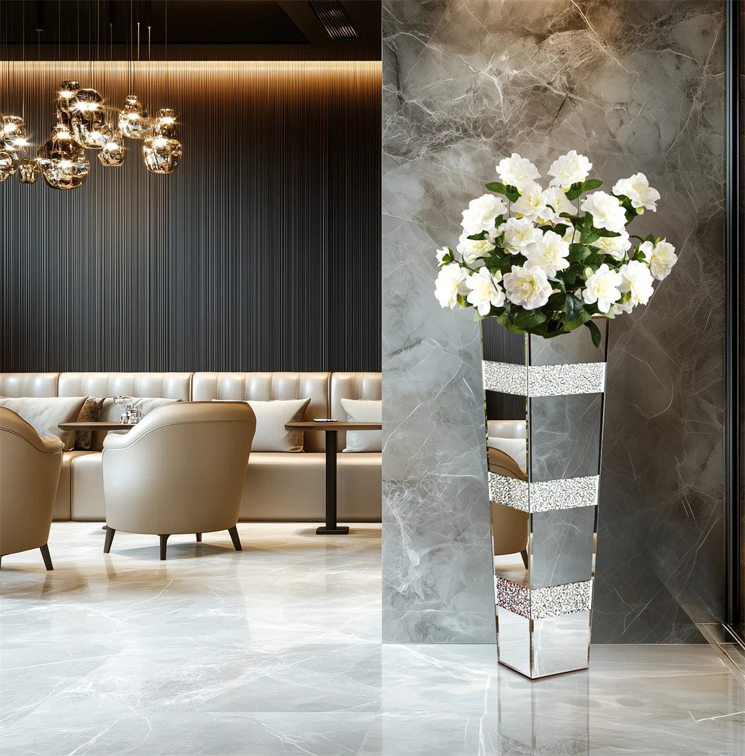 Modern Floor Vase With Crystal Mirrored Finish For Floral Arrangements