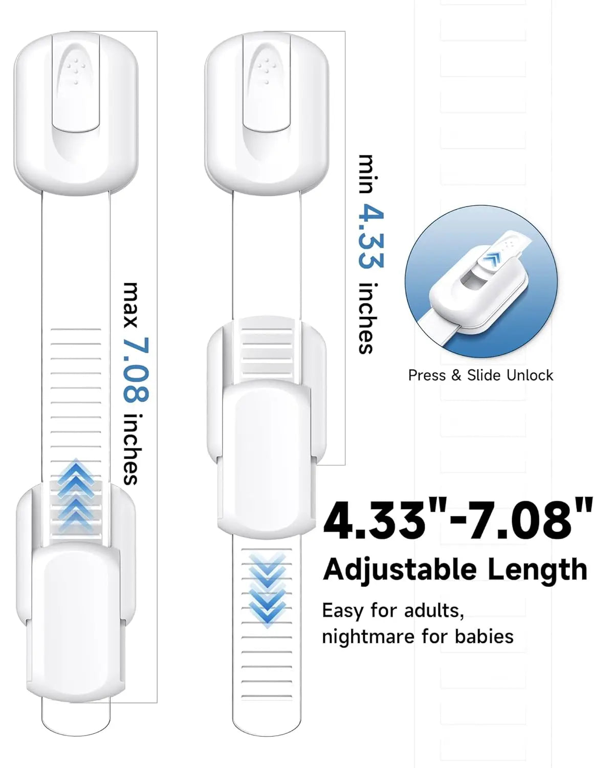 12 Pack Baby Proof Cabinet Locks No Drill 3M Adhesive Drawers Cupboards