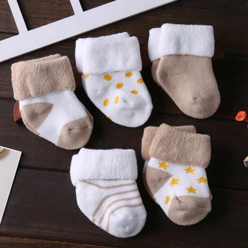 Kiddiezoom 5 Pairs Unisex Non Skid Baby Socks 0 To 12 Months Cotton