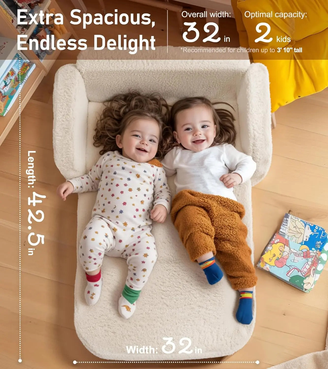 Convertible Kids Sofa Bed Foldable Toddler Couch High Density Foam