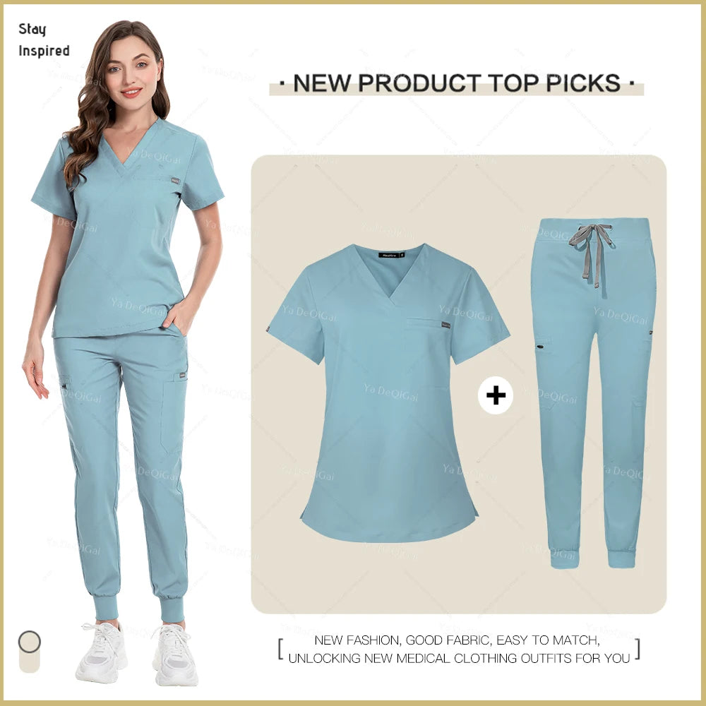 Nurse Scrub Set Women Men Jogger Pants Medical Uniforms