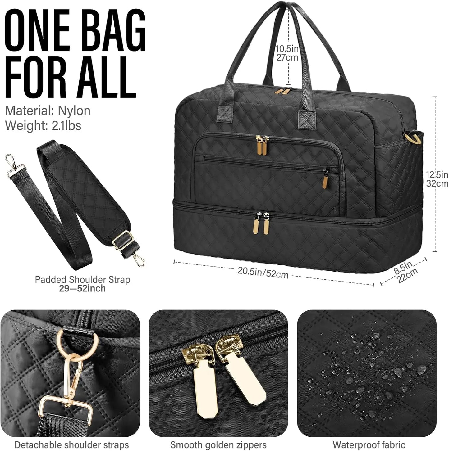 Travel Duffle Bag For Women With Toiletry And Shoe Compartments