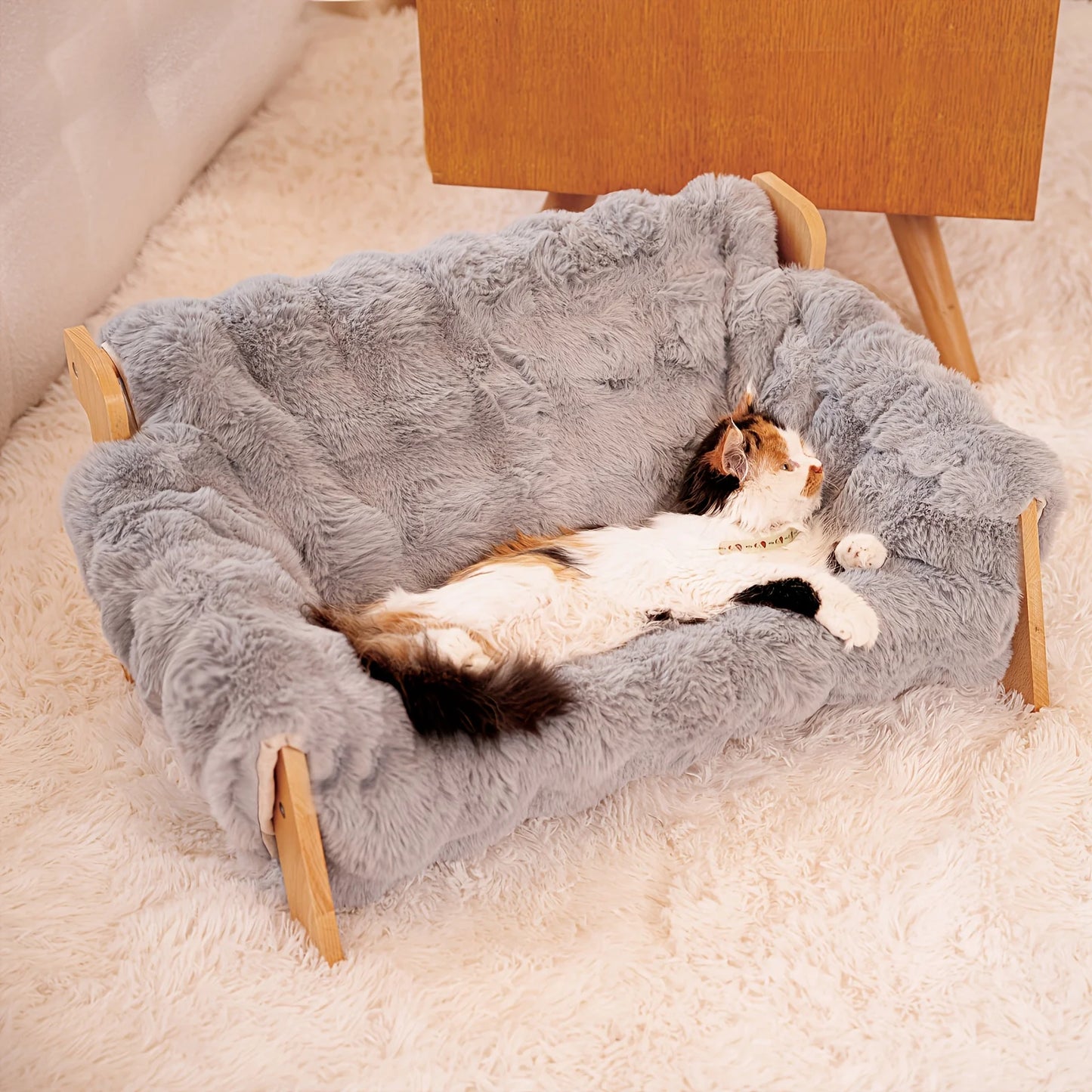 Raised Solid Wood Pet Couch Bed Cats And Small Dogs