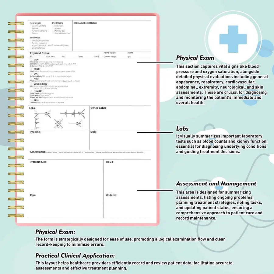 Medical History And Physical Notebook For Medical Professionals