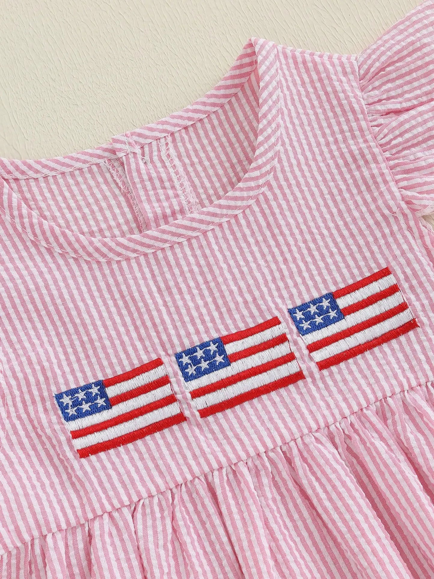 Fourth Of July Toddler Girl American Flag Smocked Dress