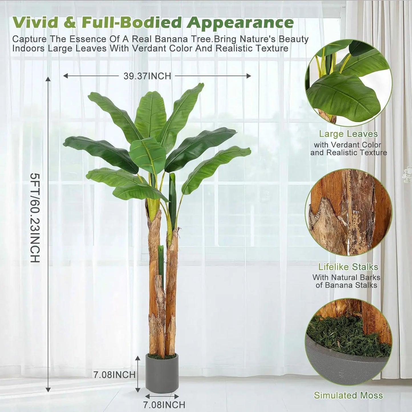 HiMISS Artificial Banana Tree Lifelike Faux Tropical Plant