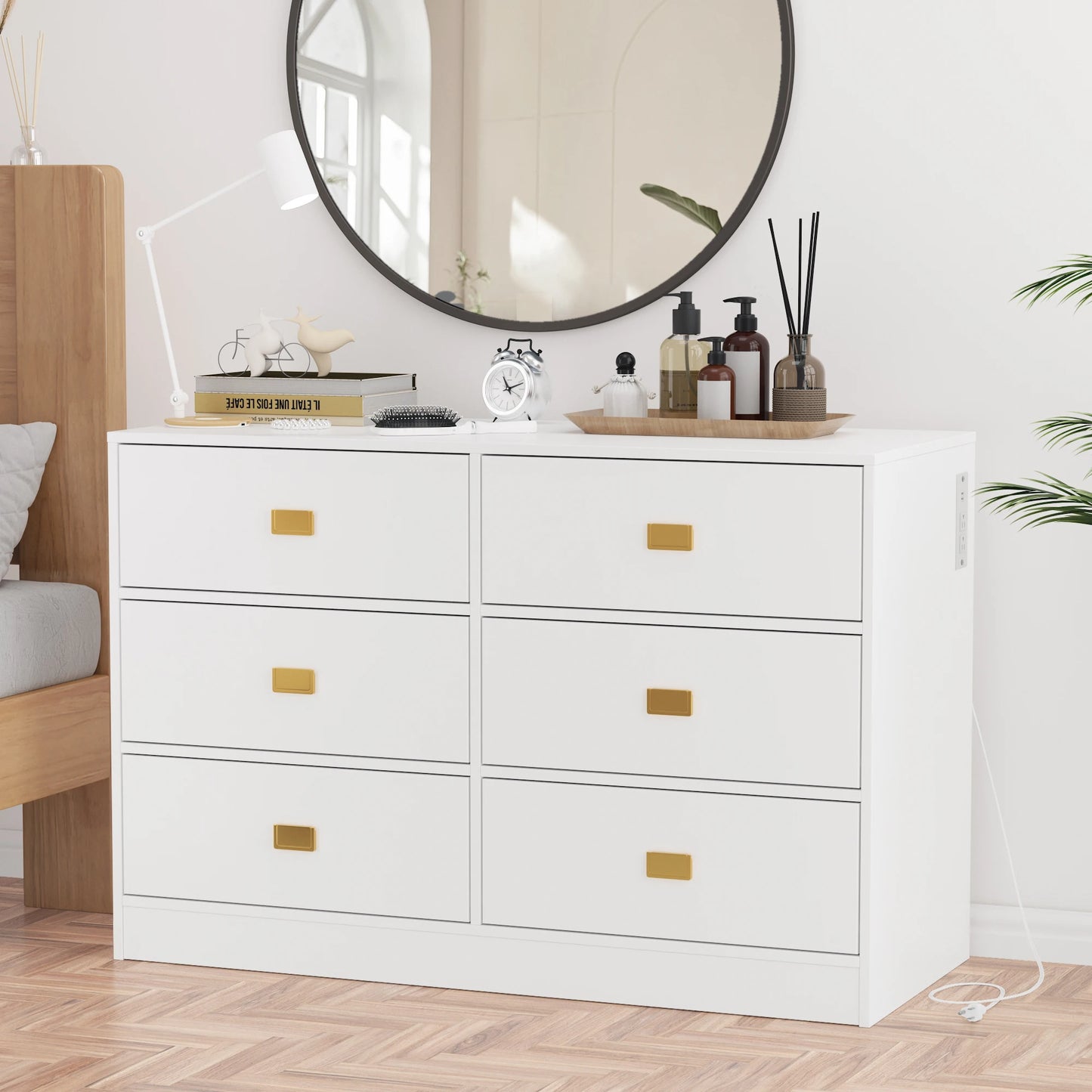 Dresser for Bedroom with 6 Drawers, Changing Table Dresser with Changing Table Top, Nursery Dresser Diaper Changing Station