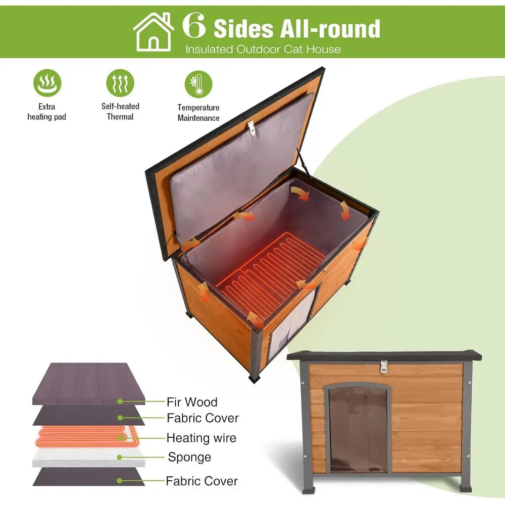 Outdoor Insulated Heated Dog House With Thermostat Heating Pad