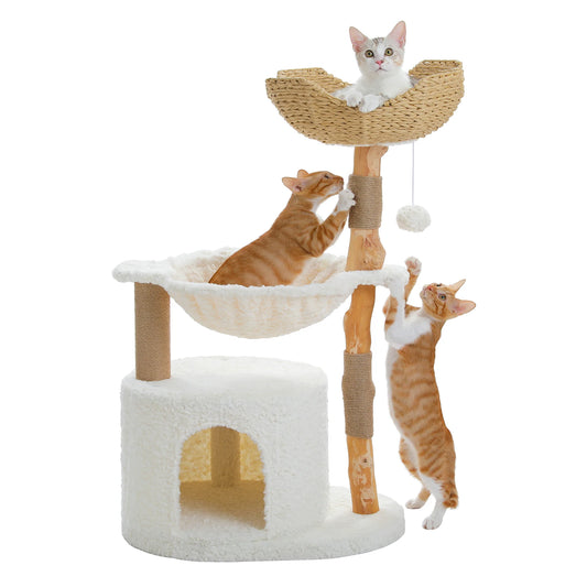 PAWZ Road Modern Cat Tree Tower With Solid Wood Scratching Posts