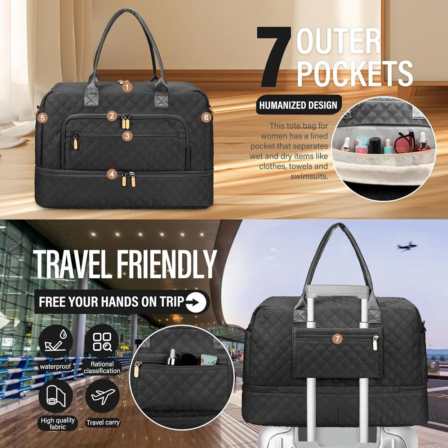 Travel Duffle Bag For Women With Toiletry And Shoe Compartments
