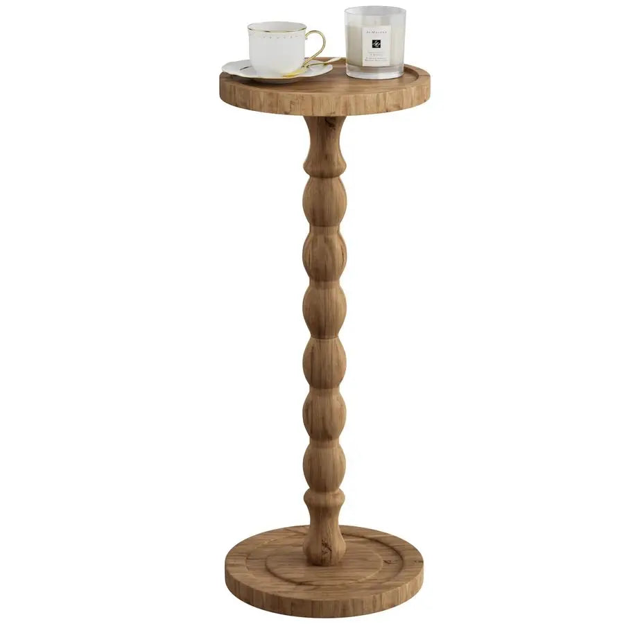 Side Table, Rubberwood Drink Table for Small Spaces, Solid Wood Pedestal Coffee Tables, Round End Tables for Living Room, Sofa C