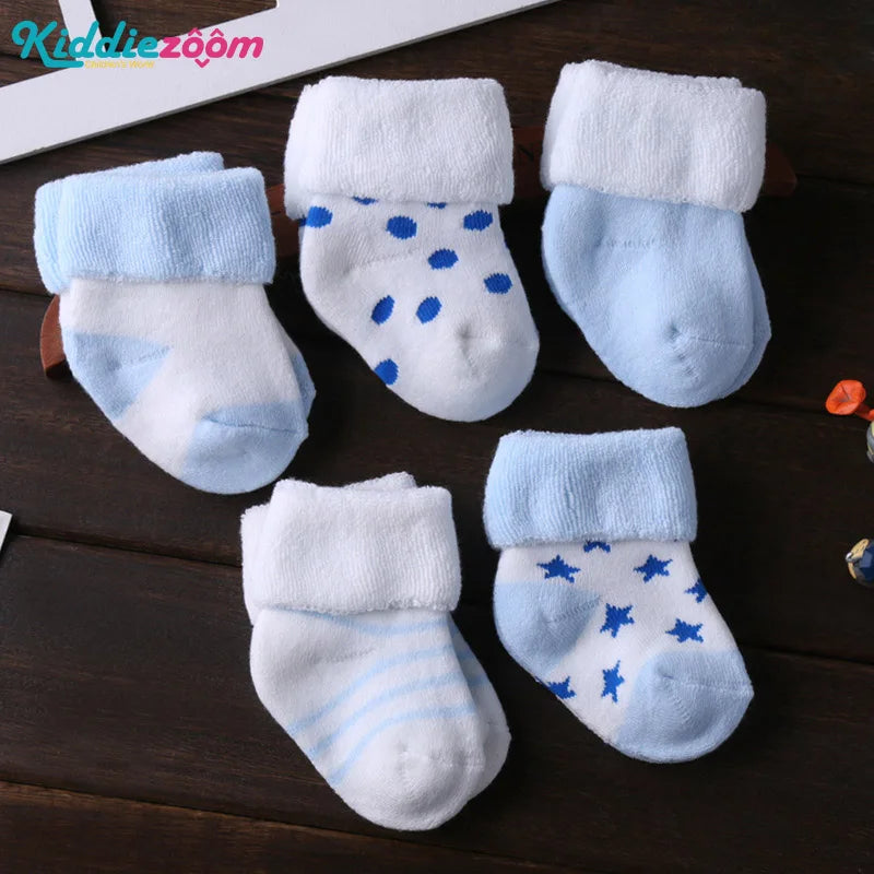 Kiddiezoom 5 Pairs Unisex Non Skid Baby Socks 0 To 12 Months Cotton