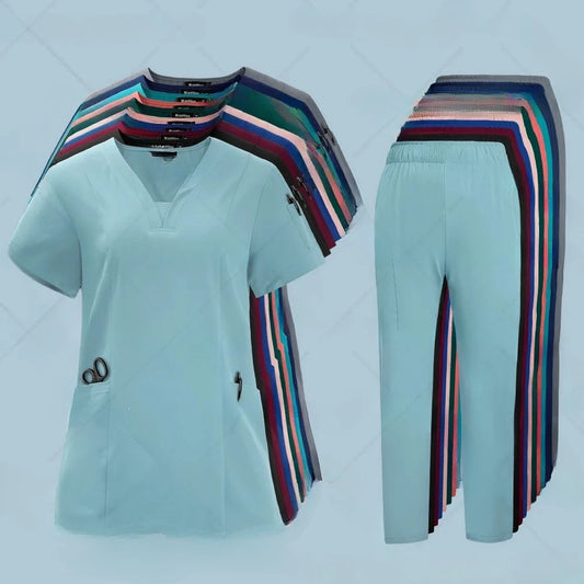Unisex Nursing Scrubs Set Medical Uniforms With Pockets