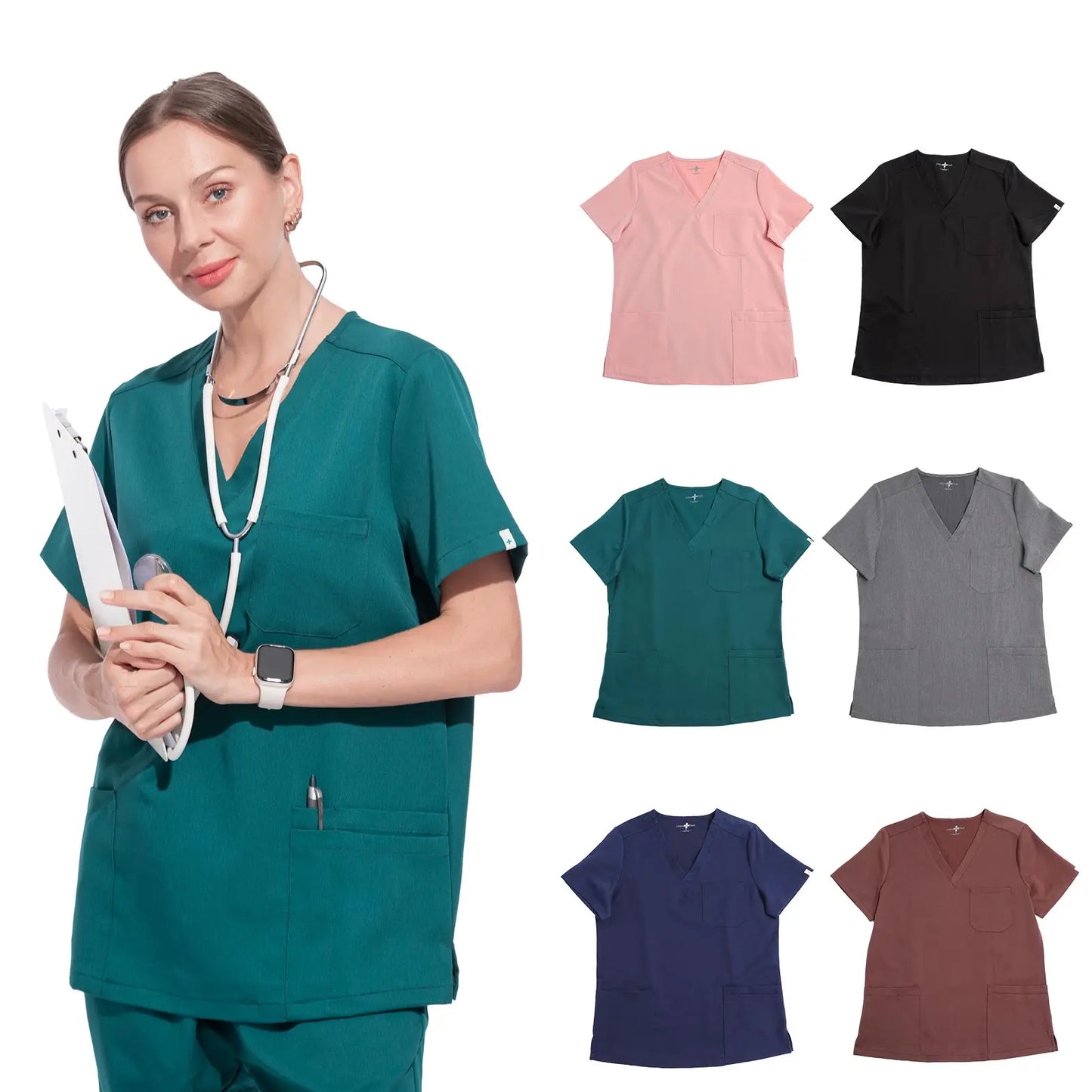 V Neck Women's Nurse Scrubs Set Top And Pants