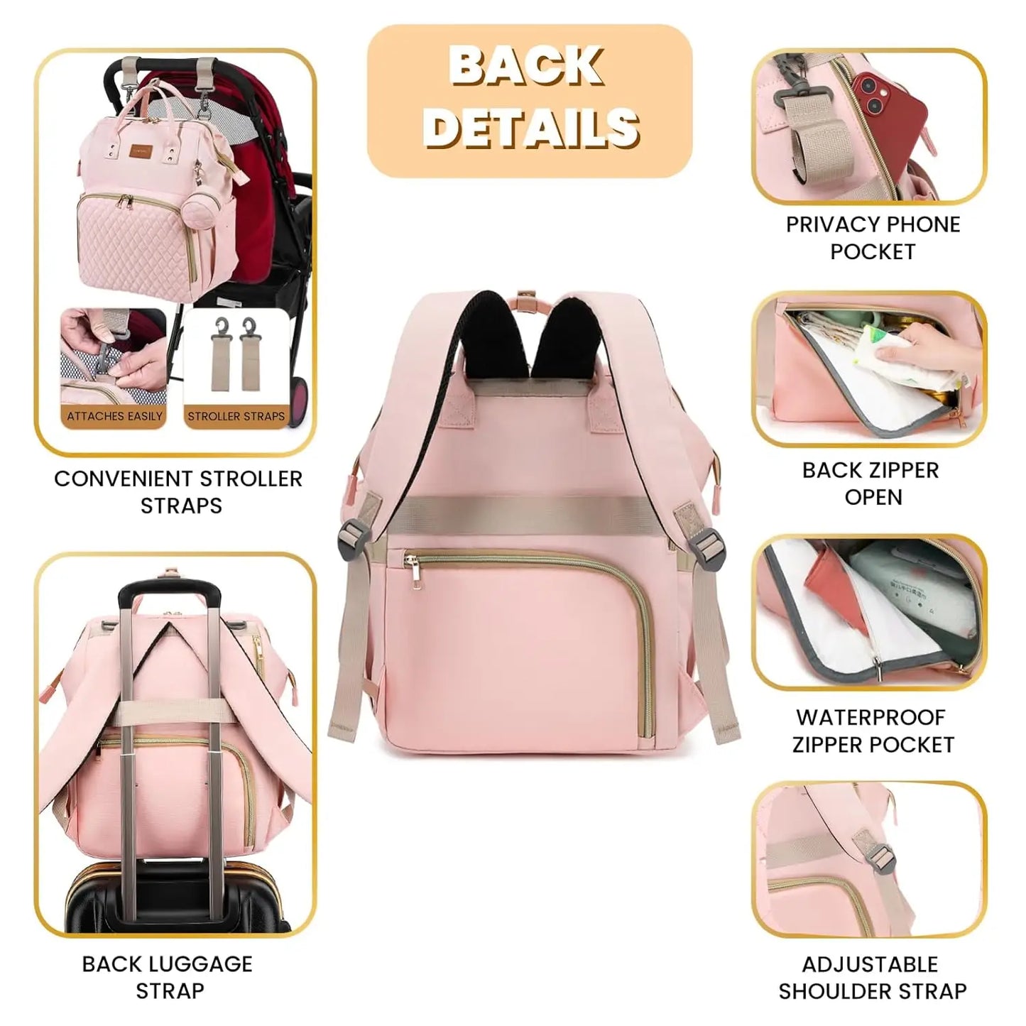 Baby Diaper Backpack With Changing Pad Insulated Pockets Stroller Straps