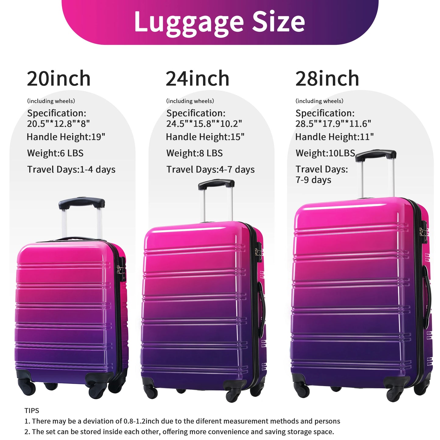 Hardshell Luggage Set 3-Piece Expandable Spinner with TSA Lock