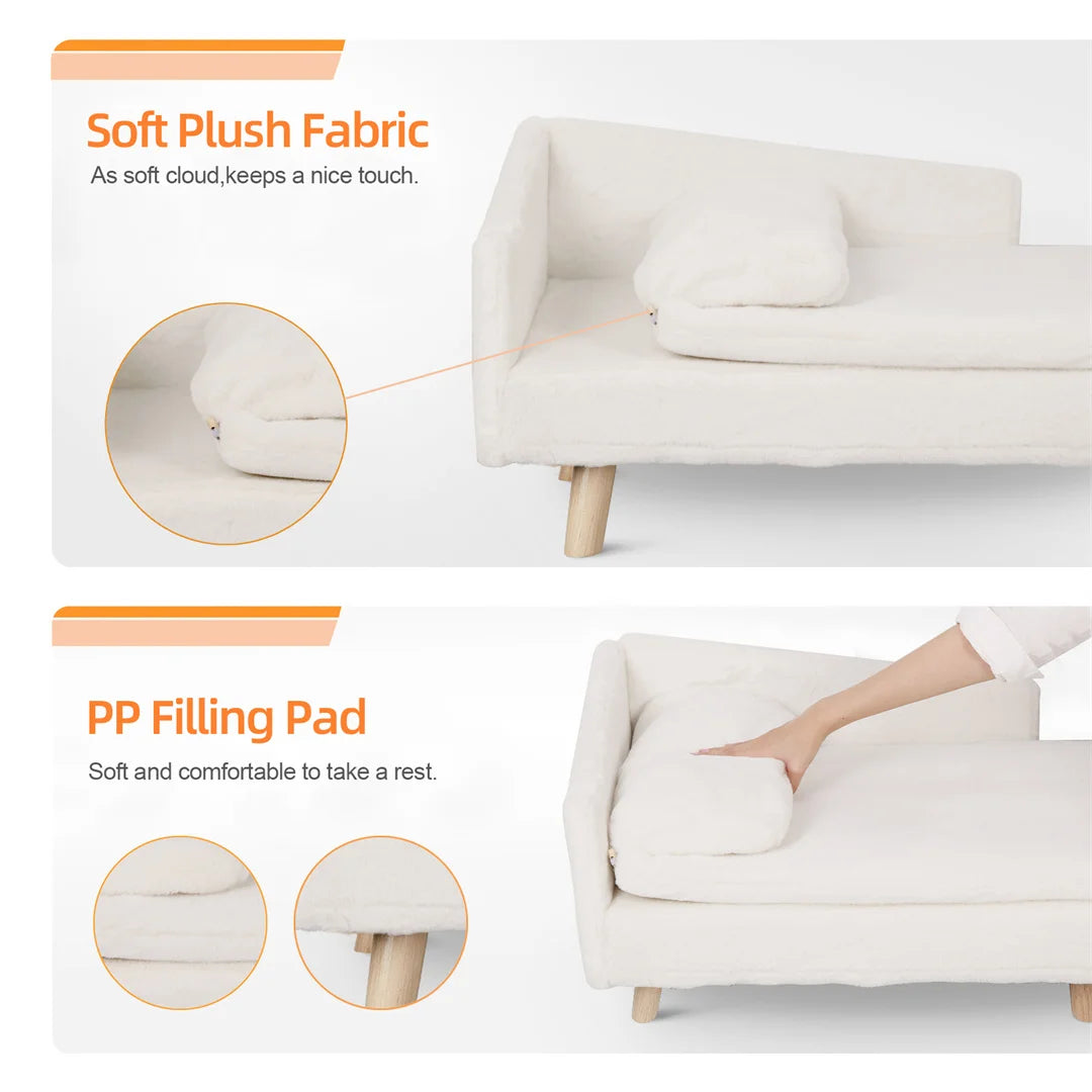BINGOPAW L-Shape Cat Sofa Bed With Wooden Legs Plush Furniture