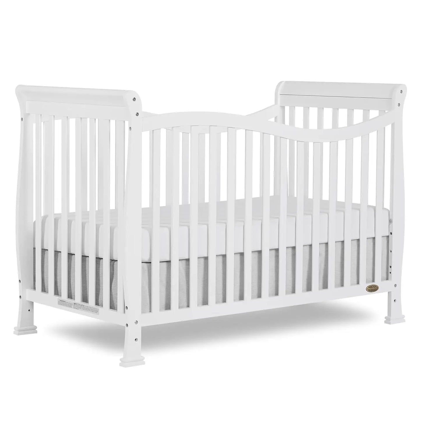 7-in-1 Convertible Full-Size Baby Crib in White, Greenguard Gold Certified, Adjustable Mattress Heights, Sustainable Pinewood