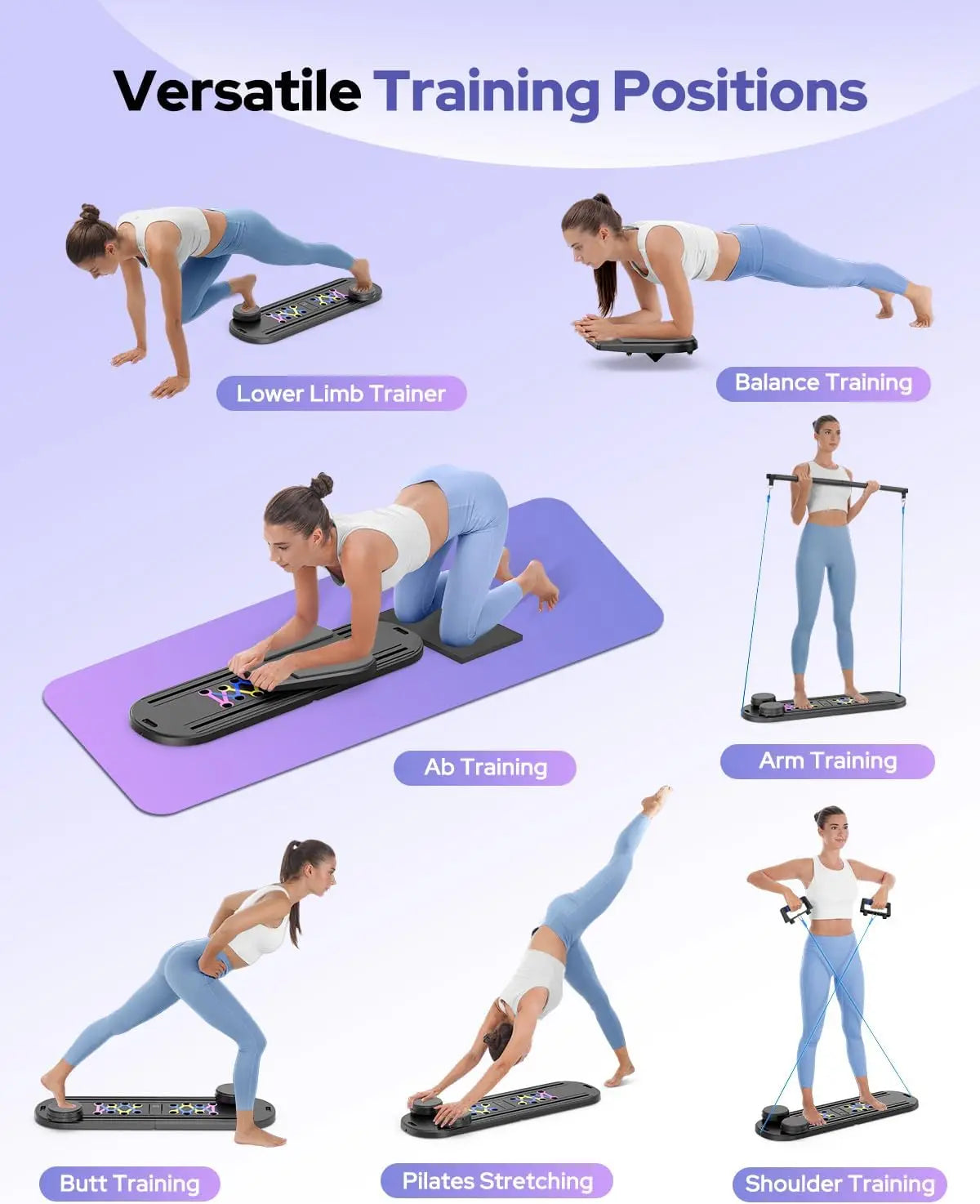 Foldable Pilates Board Reformer Set 7 In 1 Portable Trainer