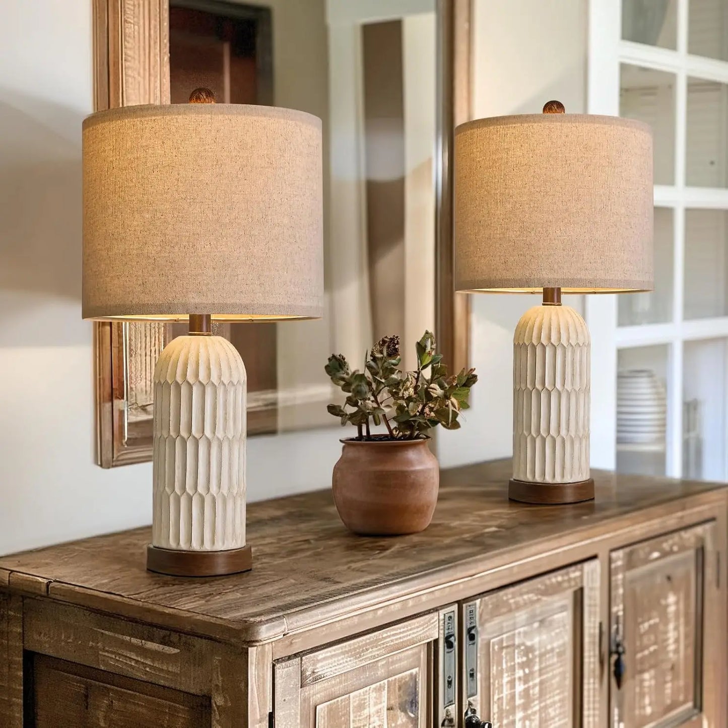 Vintage Farmhouse Table Lamps With USB A And C Ports