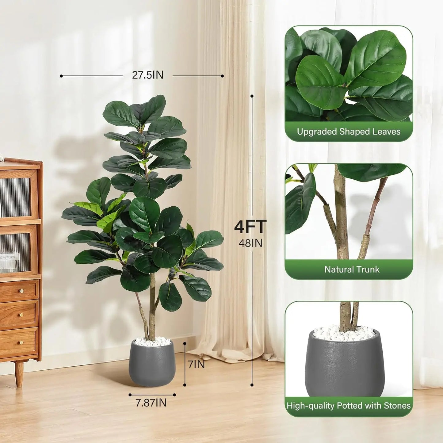 HiMISS Fiddle Leaf Fig Tree Artificial Indoor Home Decor Planter