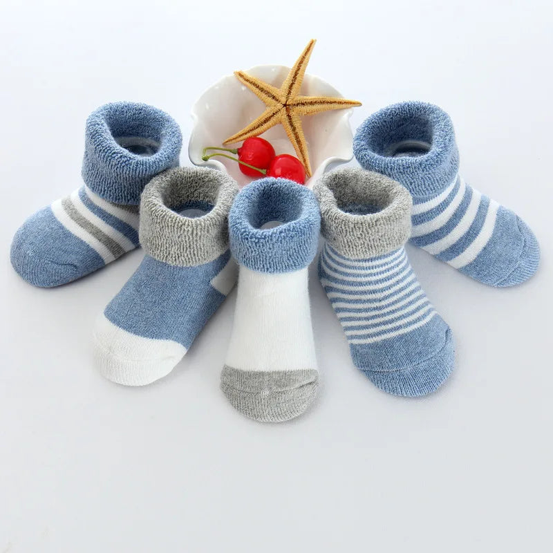Kiddiezoom 5 Pairs Unisex Non Skid Baby Socks 0 To 12 Months Cotton