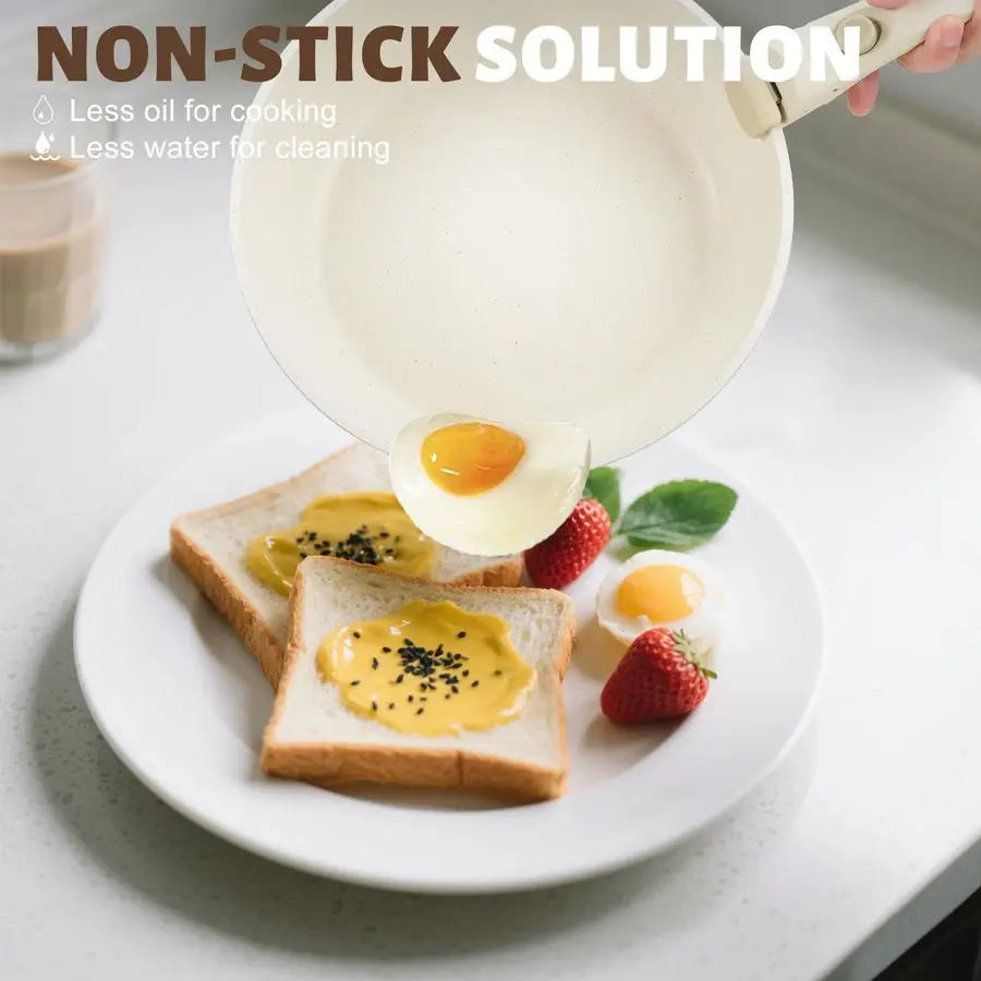 Induction Ceramic Nonstick Pots and Pans Set with Detachable Handles