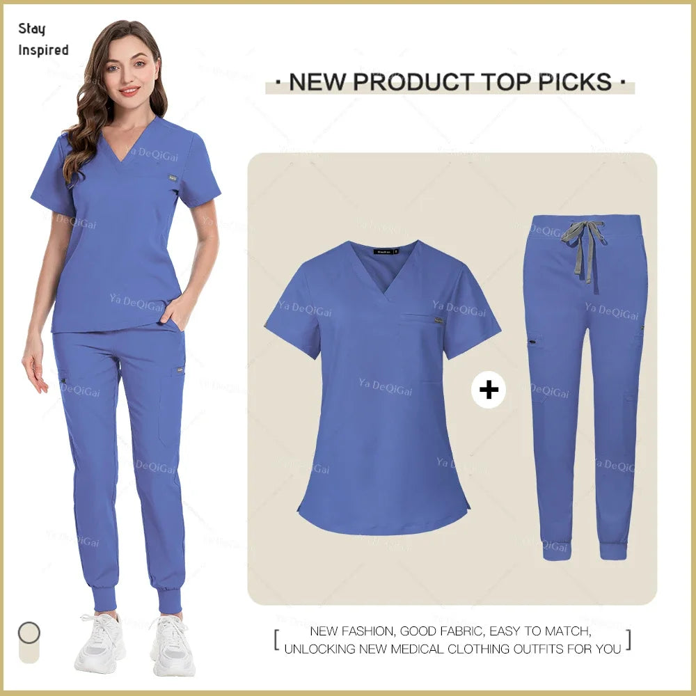 Nurse Scrub Set Women Men Jogger Pants Medical Uniforms