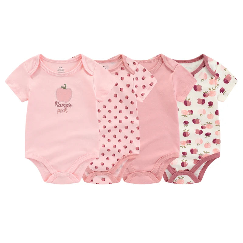 Cartoon Summer Cotton Bodysuits 4 Piece Unisex Baby Jumpsuit Set