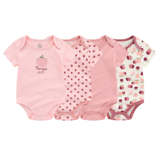 Cartoon Summer Cotton Bodysuits 4 Piece Unisex Baby Jumpsuit Set