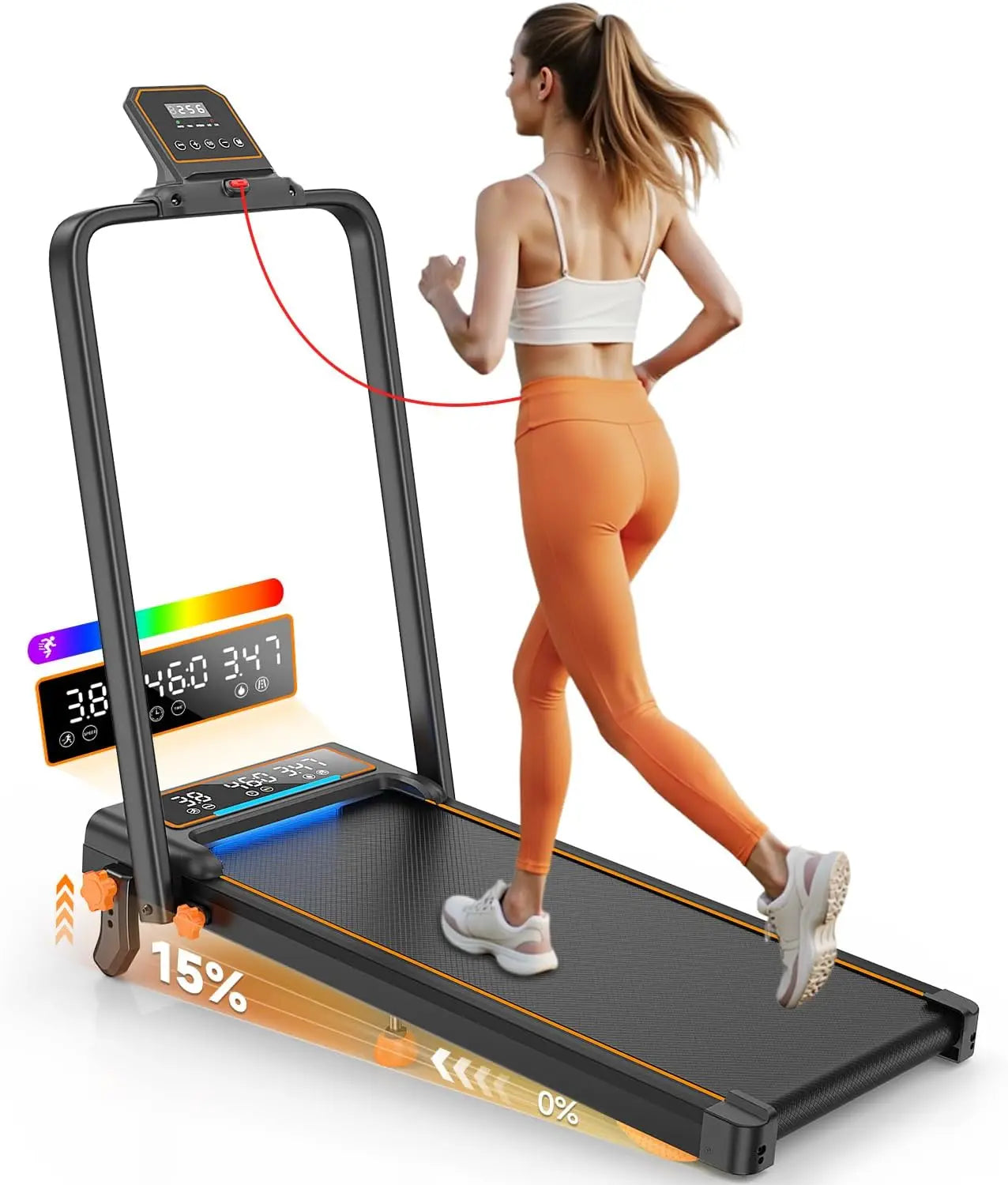 Treadmill Walking Pad With 15 Percent Incline And Led Display