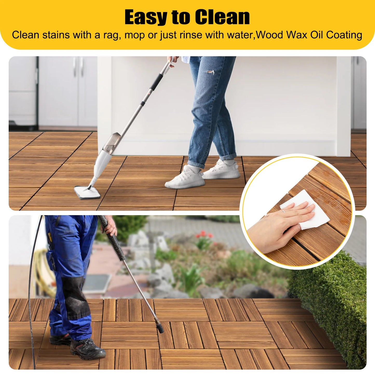 Weatherproof Interlocking Deck Tiles Carbonized Wood For Outdoor Patio