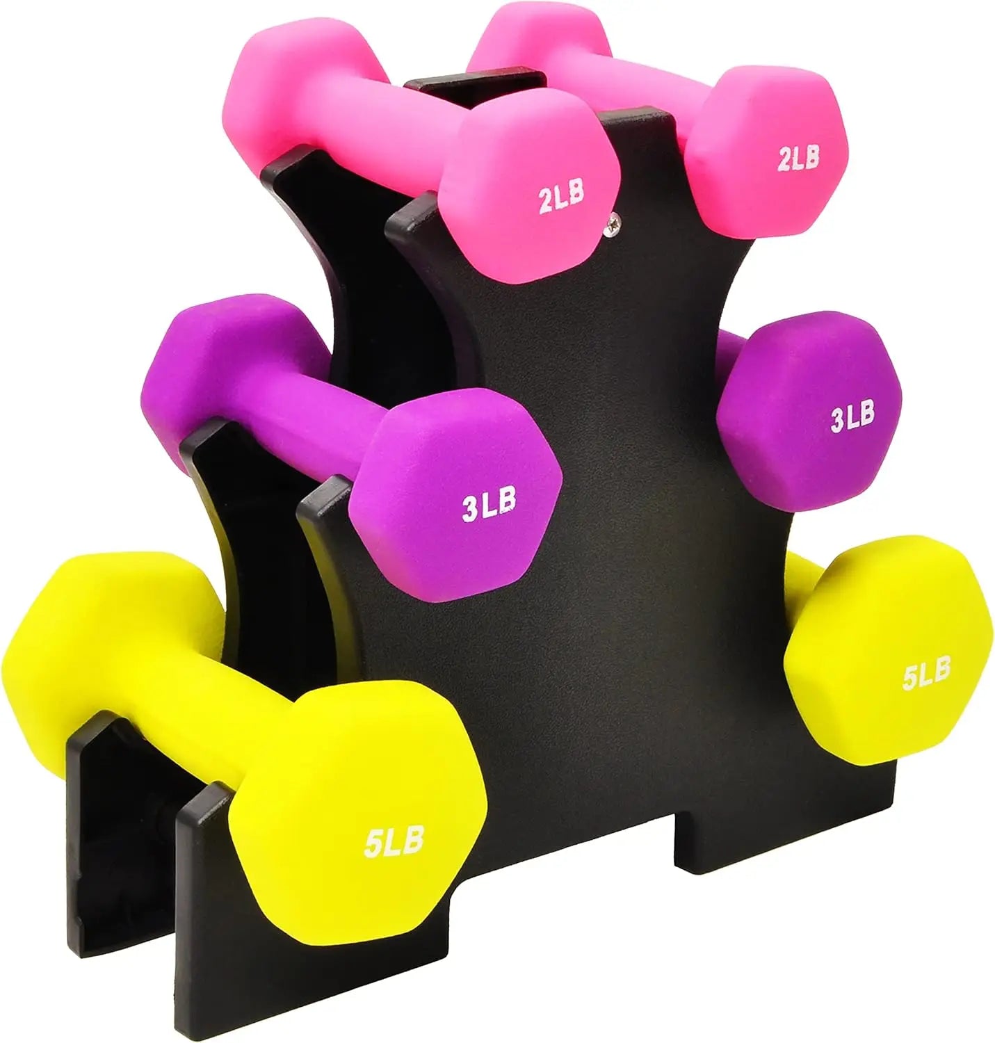 Neoprene Dumbbell Set With Stand SixPiece For Home Workouts