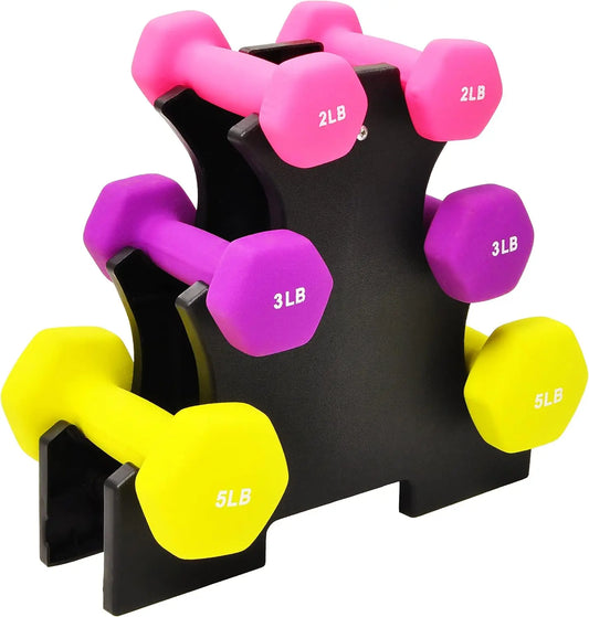 Neoprene Dumbbell Set With Stand SixPiece For Home Workouts