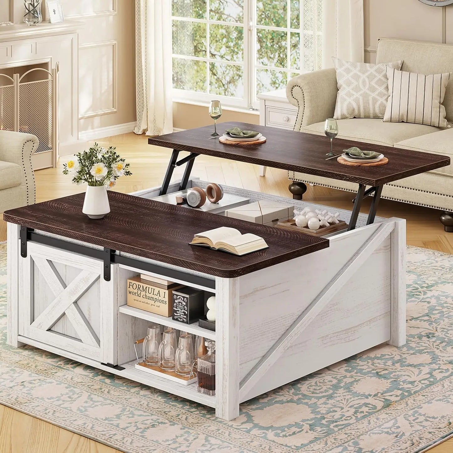 31.5" Lift Top Coffee Table with Storage, Square Coffee Tables for Living Room, Farmhouse Coffee Table with Large, Customized