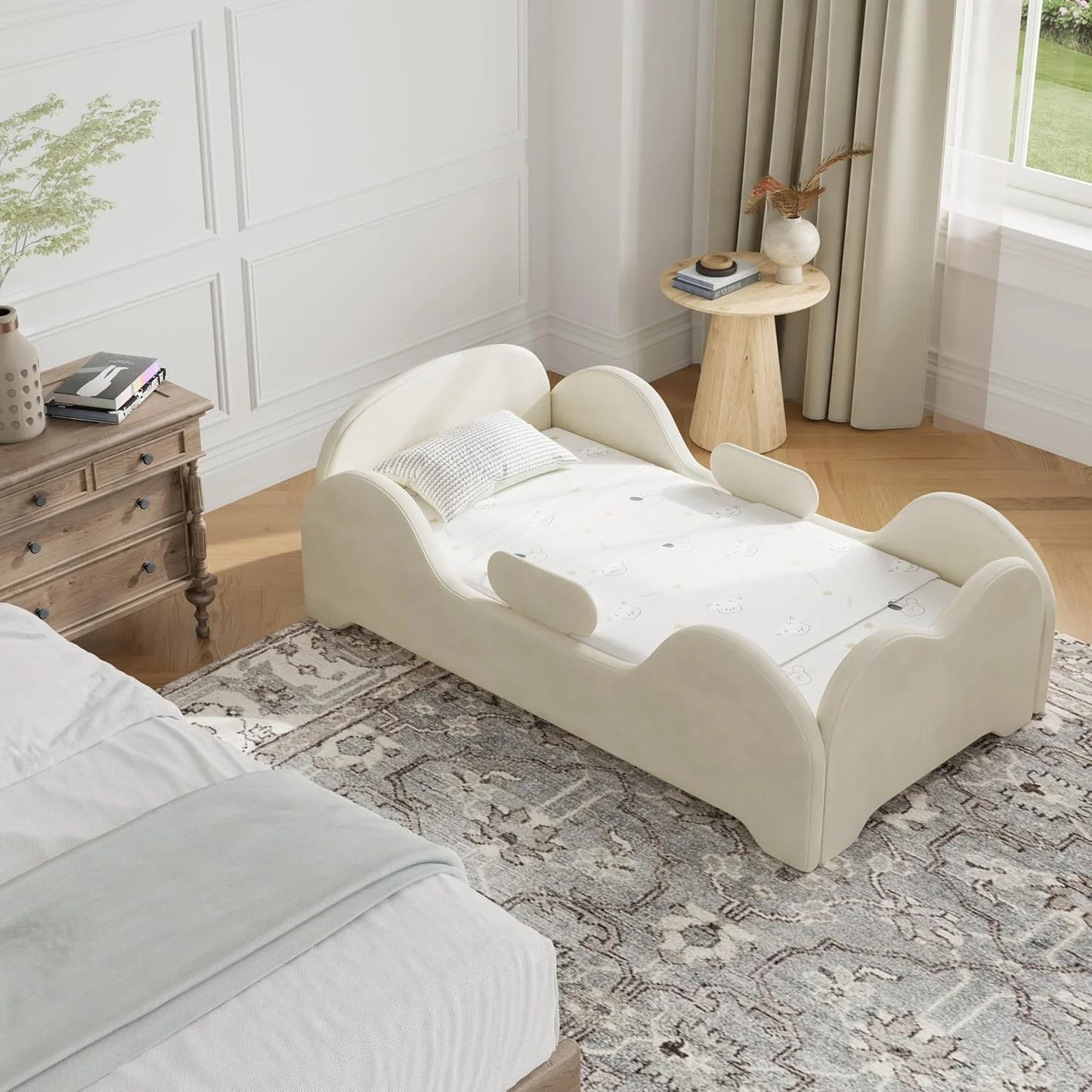 Toddler Floor Bed With Safety Guardrails Low-Height Design