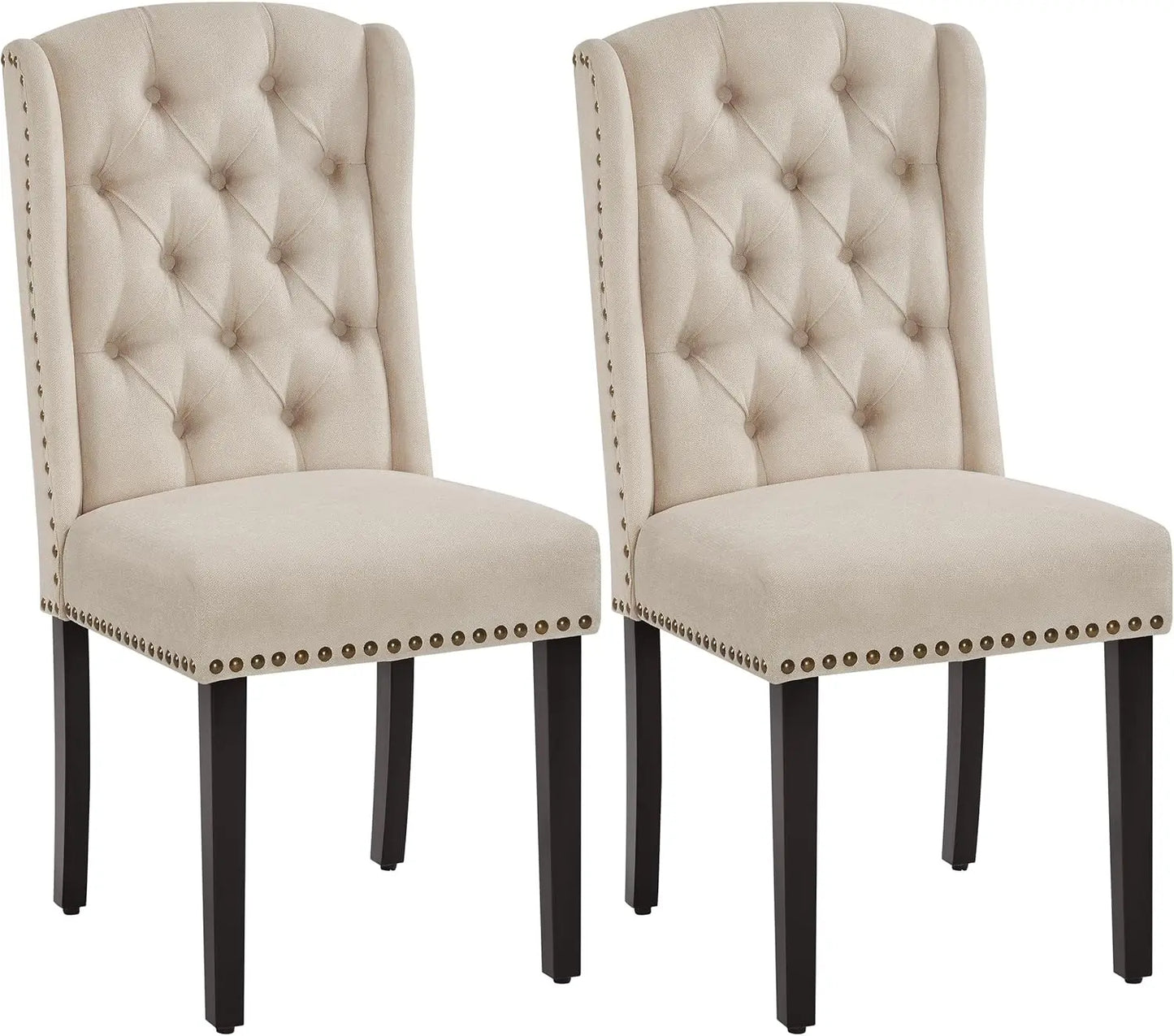 Upholstered Dining Chairs Set of 2 Button Tufted Kitchen Chairs with Solid Wood Legs and Nailhead Trims for Dining Room, Living
