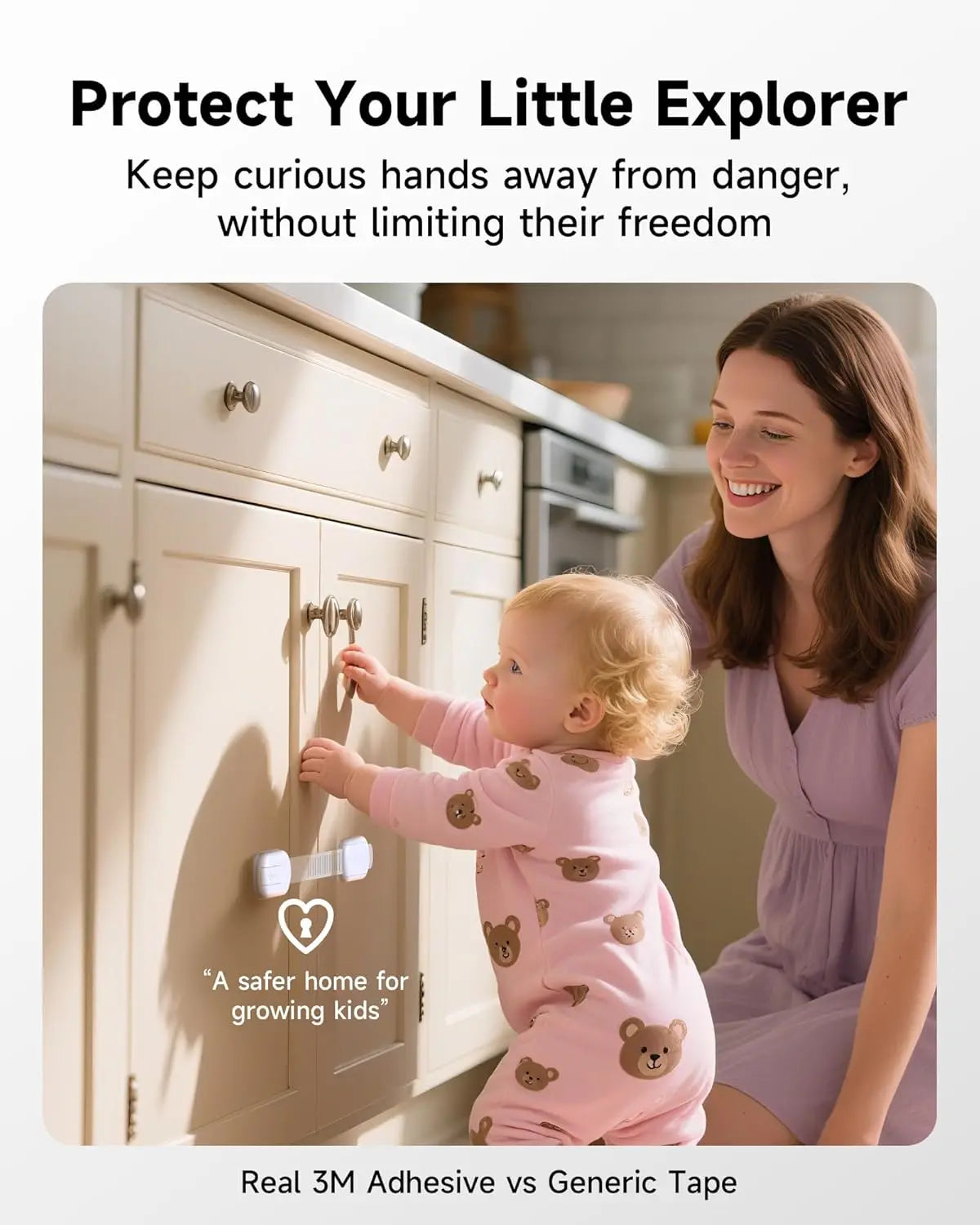 12 Pack Baby Proof Cabinet Locks No Drill 3M Adhesive Drawers Cupboards