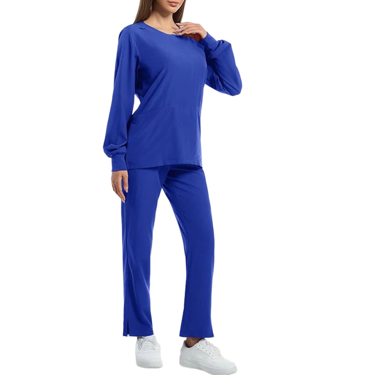 Women's Nurse Scrub Set Round Neck Long Sleeve With Pockets
