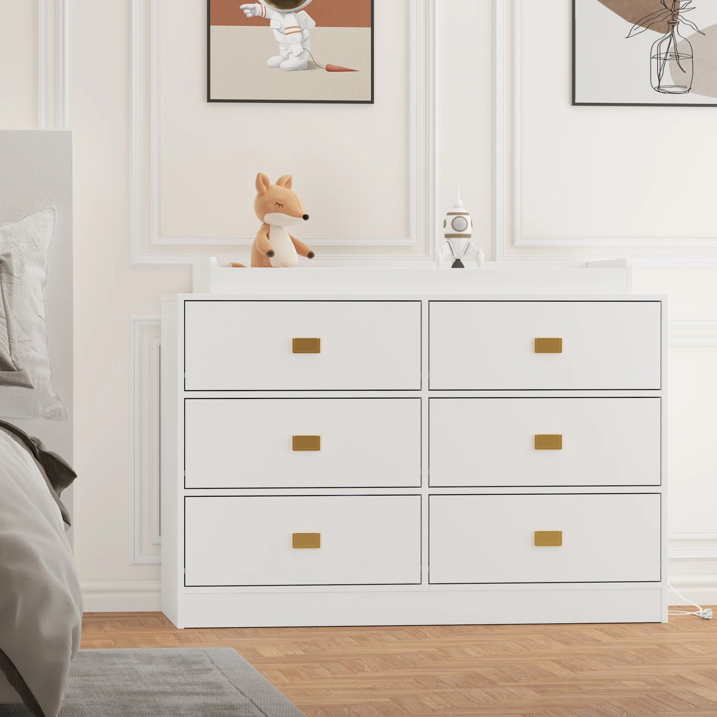 Dresser for Bedroom with 6 Drawers, Changing Table Dresser with Changing Table Top, Nursery Dresser Diaper Changing Station