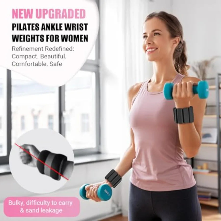 Pilates Wrist Ankle Weights for Women Adjustable Arm Leg Weights Set of 2 1 lb 2.2 lbs Each Black Lightweight Durable for Walki