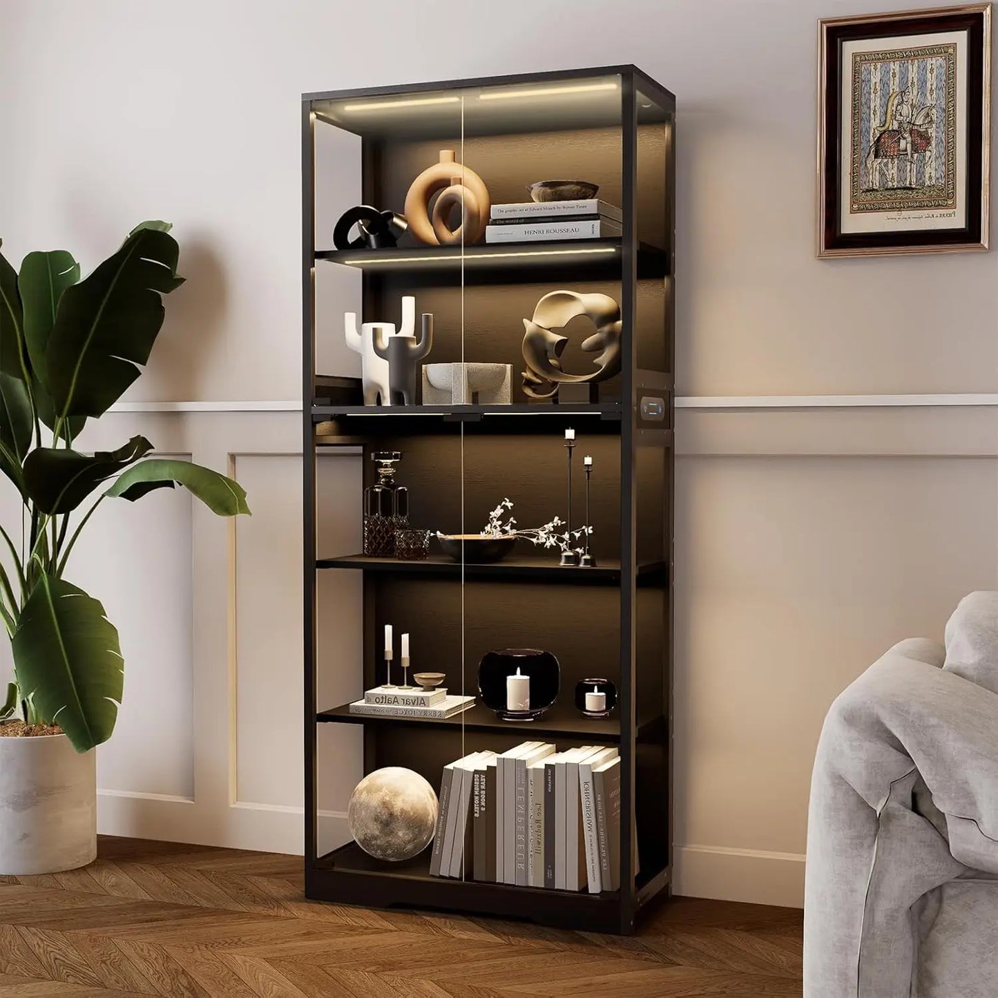 Zhilu 5Tier Display Cabinet With Glass Doors And LED Lights