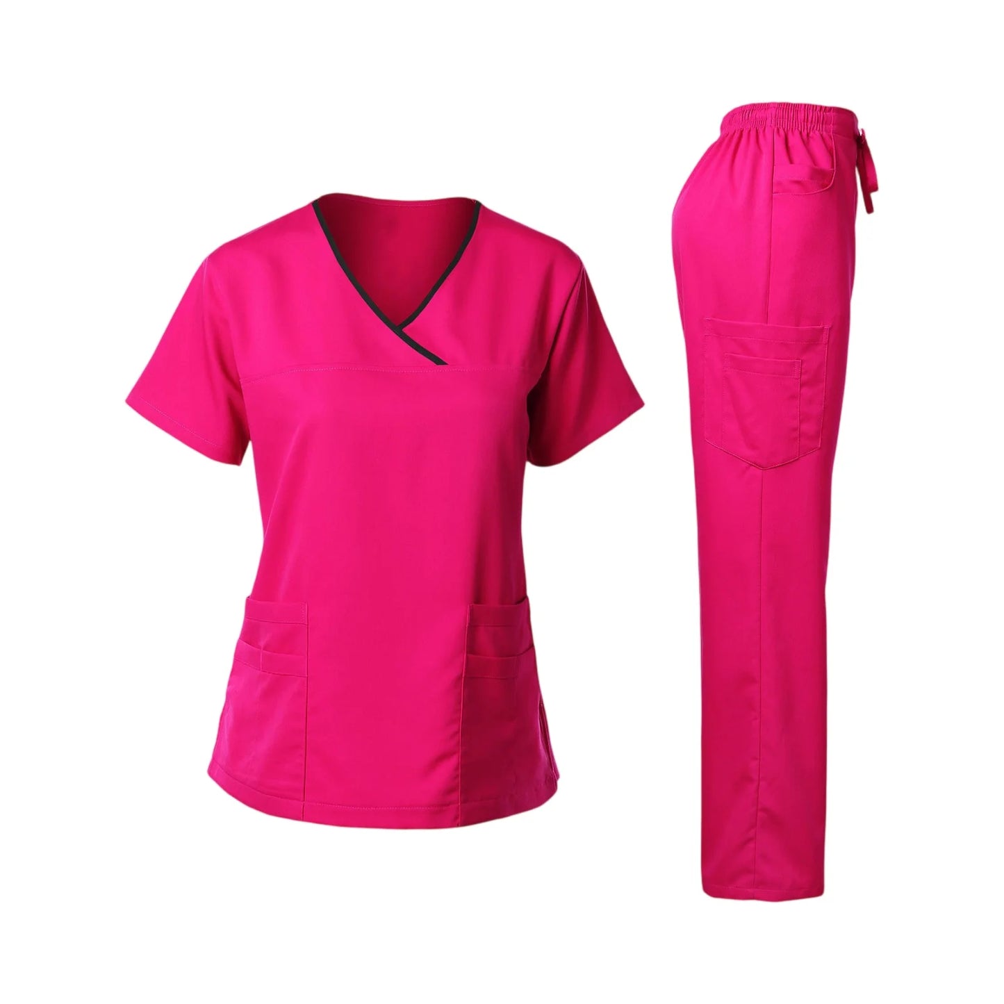 Women's Nurse Scrub Set V-Neck Short Sleeve Multi-Pocket Medical Scrubs