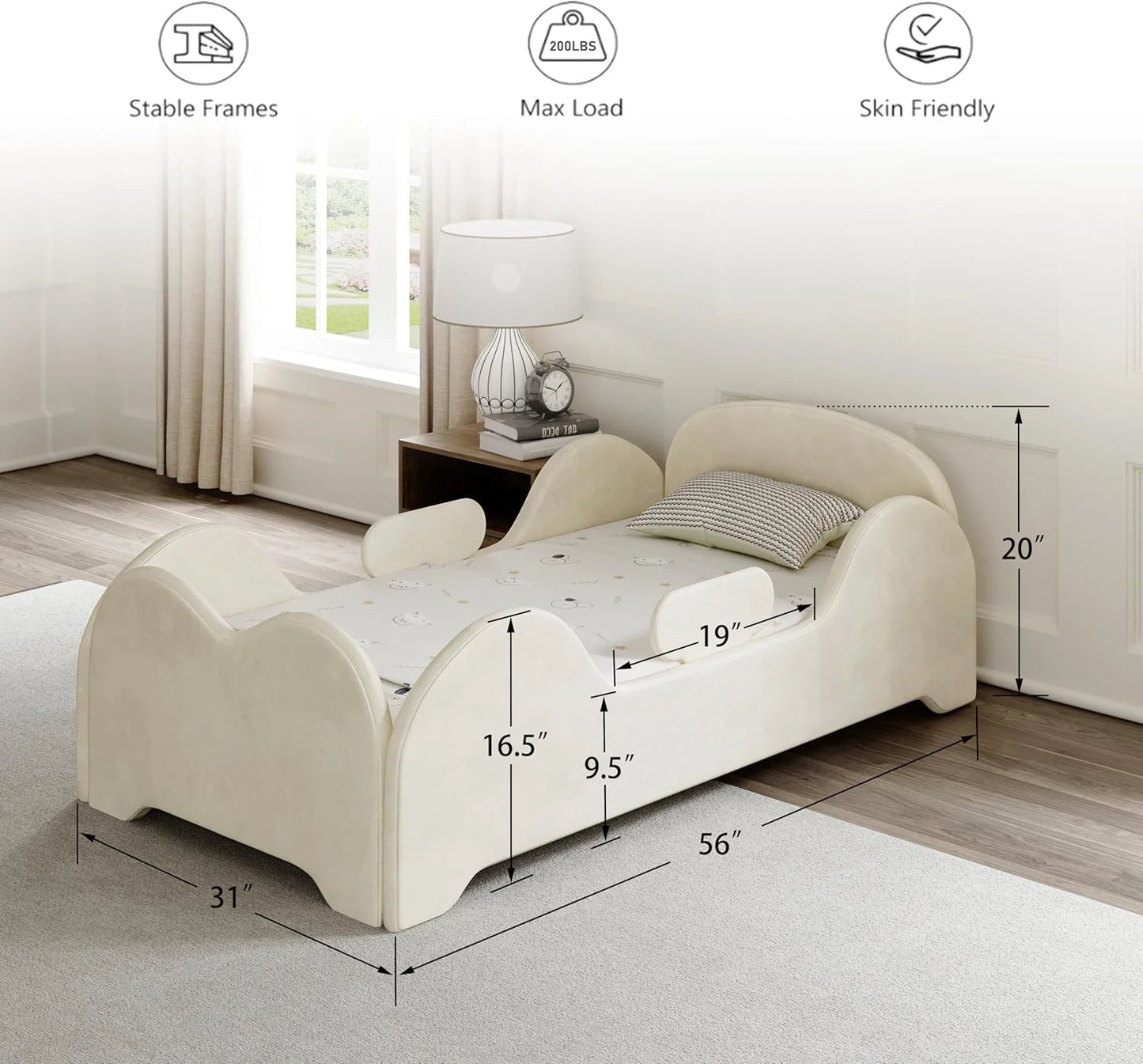 Toddler Floor Bed With Safety Guardrails Low-Height Design