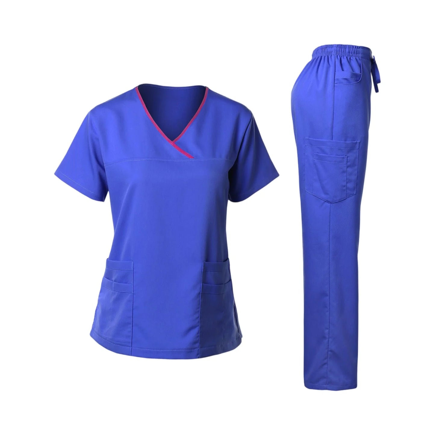 Women's Nurse Scrub Set V-Neck Short Sleeve Multi-Pocket Medical Scrubs